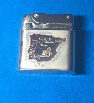 Vintage Mylflam Pocket Lighter With Engraved Map Of Spain