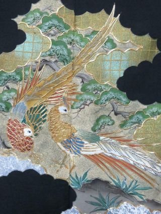 009bcf 1637 Silk Vintage Tomesode Fabric Japanese Kimono Embroidery Birds