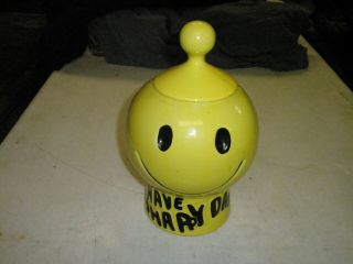 Vintage Bright Yellow Mccoy Smiley Cookie Jar " Have A Happy Day " (1970)