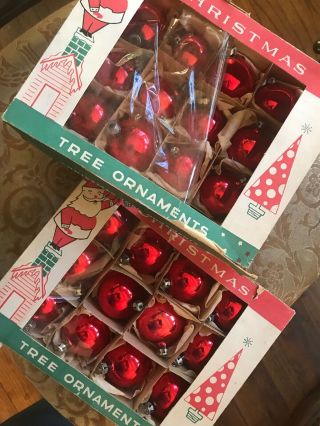 24 Vintage Fantasia Poland 2 3/8 " Christmas Tree Ornaments Red Balls