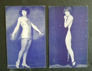Early Exhibit Evans La 1920s Arcade Pinup Rare Blue/purple Sepia 2card Lot4
