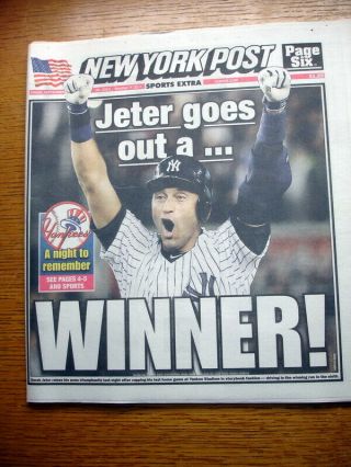 Full Post Newspaper Derek Jeter Last Game At Stadium Ny Yankees 9/26/2014 Exc.