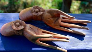 Buddha Mudra Hands Statue Pair Hand Carved Wood Sculpture Bali Art