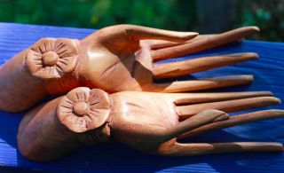 Buddha Mudra Hands Statue Pair Hand Carved Wood Sculpture Bali Art 3
