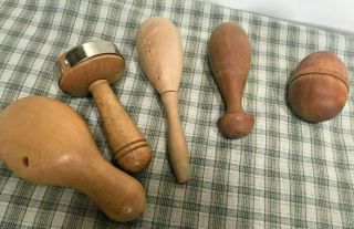 5 Vintage Wooden Sock Darners Prim Tools Antique Mushroom Egg Mushroom Handled