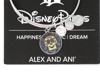 Disney Alex And Ani Coco Skull Silver Bracelet Bangle Floral Parks Sugar Charm