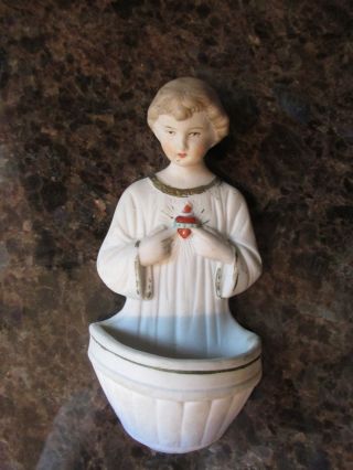 Vtg Holy Water Font Sacred Heart Catholic Porcelain