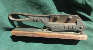 Antique Cast Iron Tobacco Cutter PEACE AND GOOD WILL 2