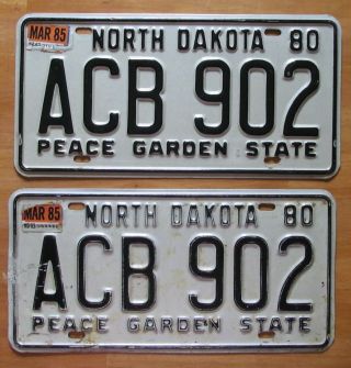 North Dakota 1985 License Plate Pair Acb 902