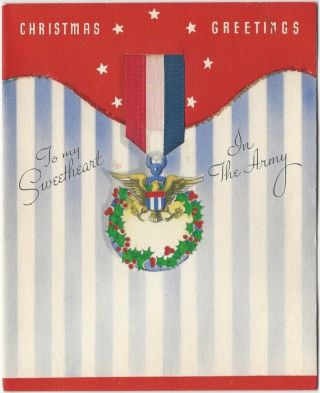 World War Ii Christmas Card For Sweetheart In The Army - United States Military