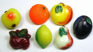 Bb Vintage Glass Button Set Of 7 Realistic Fruit About 9/16 " Each One Diff 1930s