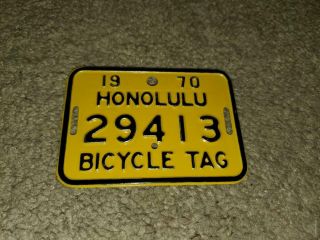 Vintage 1970 Honolulu Hawaii Bicycle License Plate Tag 29413