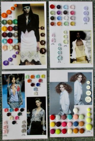 4 Vintage Sample Cards Of 107 Plastic Buttons By Italian Mfg.  Sandra