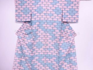 74867 Japanese Kimono / Antique Kimono For Summer / Flower & Folding Fan Pa