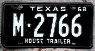 1968 White On Black Texas House Trailer License Plate