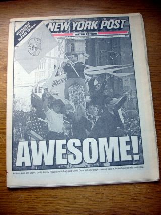 Full Post Newspaper Ny Yankees Win 1996 World Series Of Baseball 10/30/1996 Exc