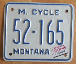 Montana 1980 Wibaux County Motorcycle License Plate Quality 52 - 165