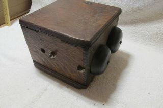 Antique Oak Wooden Crank Telephone Wall Ringer Box Vintage Phone 2