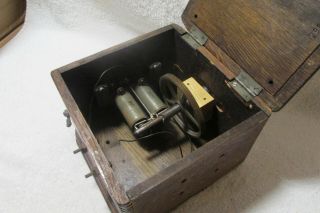 Antique Oak Wooden Crank Telephone Wall Ringer Box Vintage Phone 5