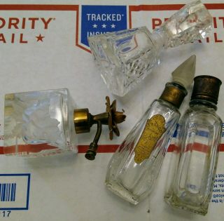 Vintage Perfume Bottles,  4 Clear Glass Tops,  Stoppers Photos & Description
