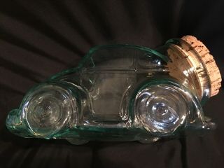 Vintage Vw Beetle Bug Cookie Jar With Cork Stopper Green Glass