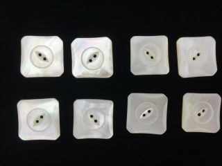 Square 1 1/8 " Set 8 Vintage Large Mother Of Pearl Abalone Buttons Mop Coat Carve
