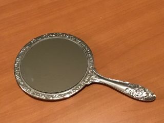 Vintage Ornate Silverplate Handheld Vanity Mirror Art Nouveau 9” P164 4