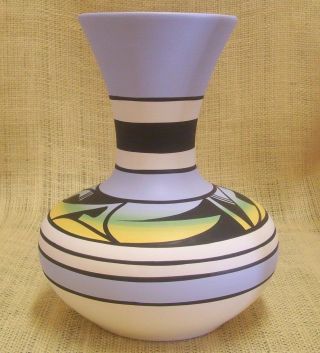 Cedar Mesa Native American Made And Painted Pottery Indian Rainbow Chimney Vase