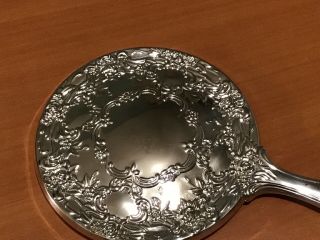 Vintage Ornate Silverplate Handheld Vanity Mirror Art Nouveau 9” P163 3