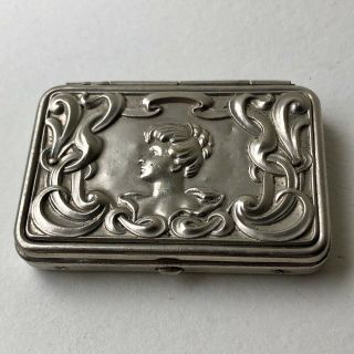 Antique 1904 Art Nouveau Match Safe Vesta Case Repousse Silver Plated