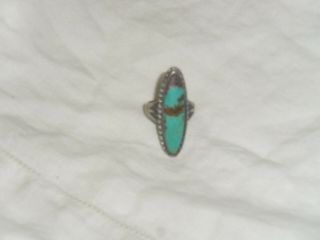 Vintage Turquoise & Sterling Silver Ring Native American Roping Lg Stone Sz4 9
