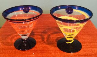 Set Of 2 Kosta Boda Handblown Royal Caribbean Swirl Martini Margarita Glasses