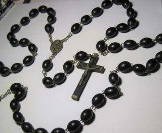 Large Antique Black Wood Bead Rosary Rosaries Nun Priest