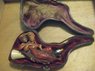 Antique / Vintage Carved Meerschaum Pipe & Case -