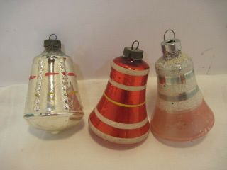 3 Vintage Bell Shape Glass Christmas Tree Ornament Holiday Decoration