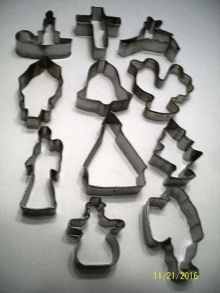 Vintage Set Of 11,  Tin " Christmas " Cookie Cutters