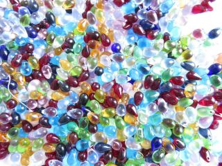 1200,  Vintage Glass Bubble / Drop Beads - Transparent Assorted Colors - 8x6mm