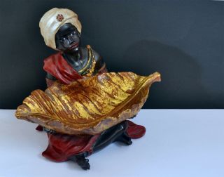 Unusual Eastern Boy Holding Leaf Serving Dish - Ethnographic Collectable.  14.  5cm