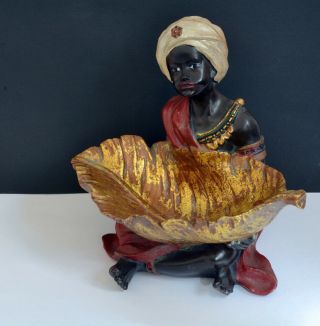 Unusual Eastern Boy Holding Leaf Serving Dish - Ethnographic Collectable.  14.  5cm 2
