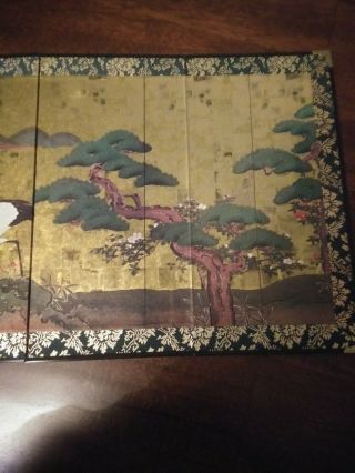 Vintage Japanese table screen With Cranes 4 Panel Folding Screen Byobu 9”x 18” 3