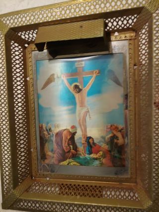 Vintage Illuminated 3d Light Up Framed Lenticular Jesus On Cross Ascension Pic