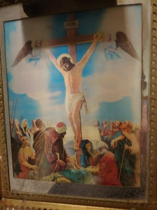 Vintage Illuminated 3D Light Up Framed Lenticular Jesus on Cross Ascension Pic 6