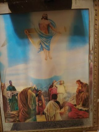 Vintage Illuminated 3D Light Up Framed Lenticular Jesus on Cross Ascension Pic 7
