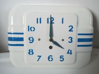 Antique Vintage Blue & White Enamelware Graniteware Key Wind Wall Clock