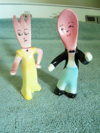 Vintage Enesco Fork & Spoon Man & Woman Salt & Pepper Shakers W/ Tag