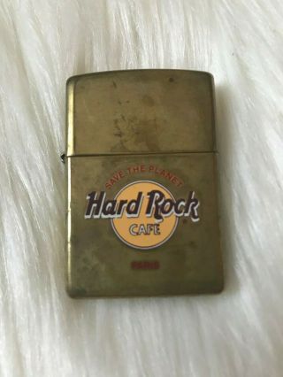 Vtg 1998 Hard Rock Cafe Paris Save The Planet Gold Brass Zippo Lighter
