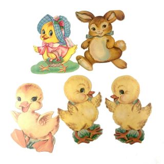 Vintage Easter Die Cuts Magnets,  Vintage Easter Bunny Chicks Schoolroom Set Of 5