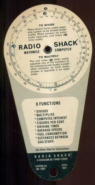 1968 Radio Shack/tandy Corp.  " Mathmile Computer " Wheel
