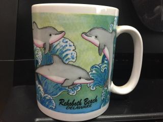 Delaware,  Rehoboth Beach Dolphin Porpoise Lg.  Coffee Mug Pre - Owned