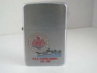 Uss Fairfax County Lst - 1193 1742 Brushed Chrome Zippo Lighter 1979